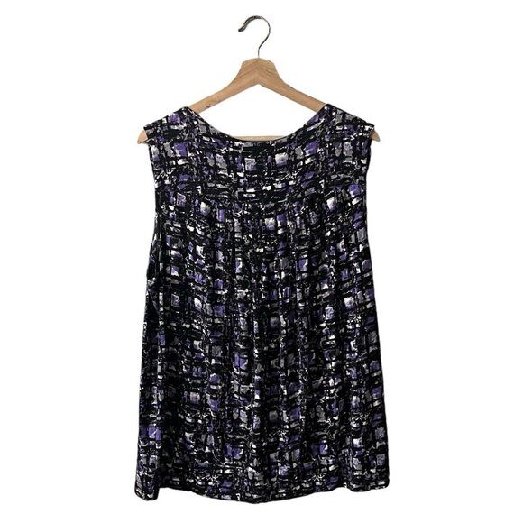 Michael Kors Sleeveless Blouse Plus Size 2X Cowl Neck Purple Black White Knit - Picture 3 of 7